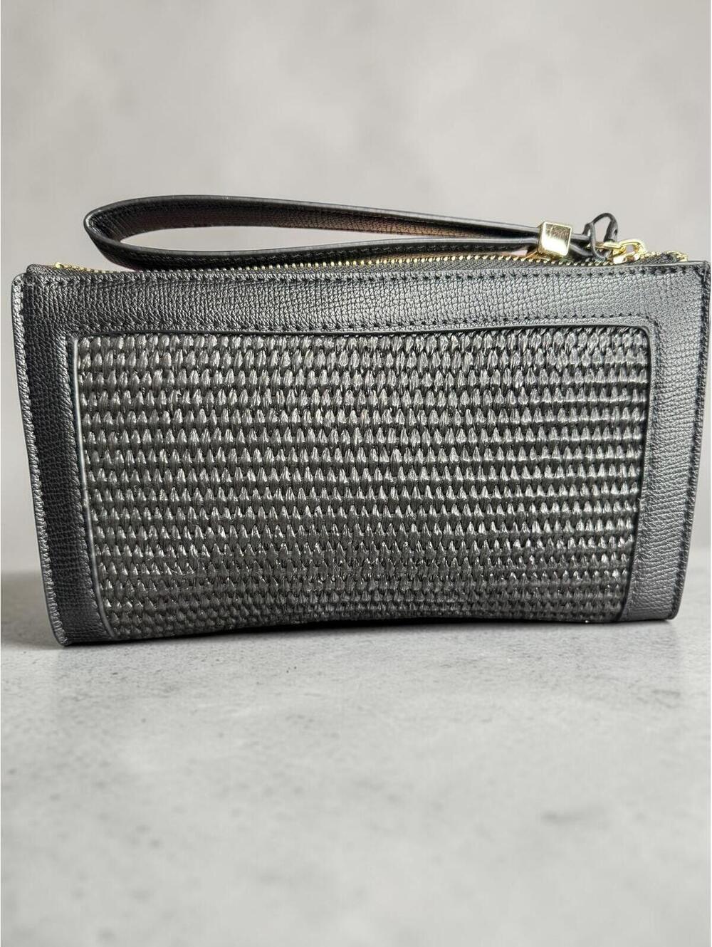 Ted Baker London Woven Straw Wristlet Clutch Pouch Black Gold NWT - Picture 3 of 9